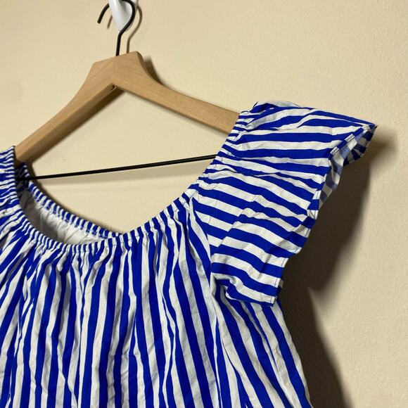 Zara Women's Blue White Striped Off the Shoulder Top Size Small Coastal Minimal - Picture 5 of 10